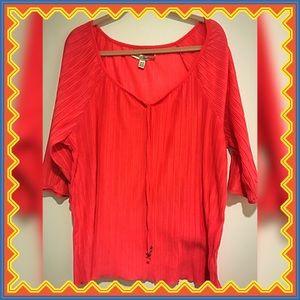 Coral color tie front blouse.  Size 18/20